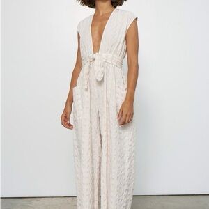 Mara Hoffman “Whitney” plaid jumpsuit sand check / swim coverup